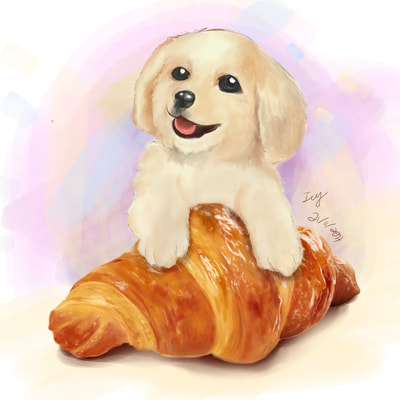 Golden Retriever with Croissant